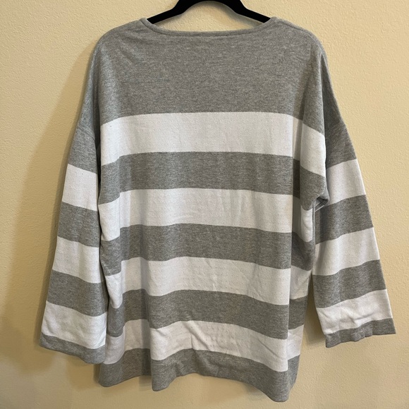 Eileen Fisher Grey and White Striped Organic Cotton Crewneck Sweater XL - Picture 4 of 8